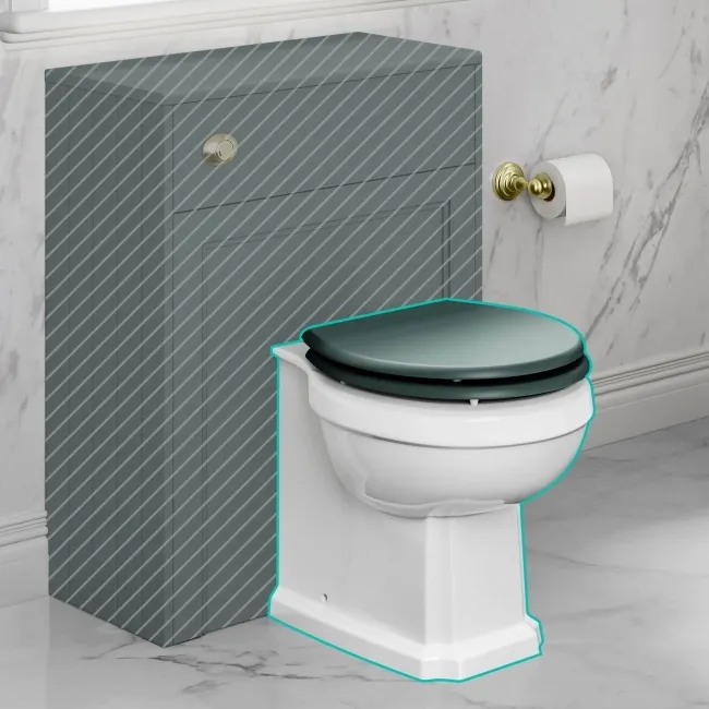 Hudson Traditional Back To Wall Toilet With Midnight Green Wooden Seat - Brushed Brass Hinges