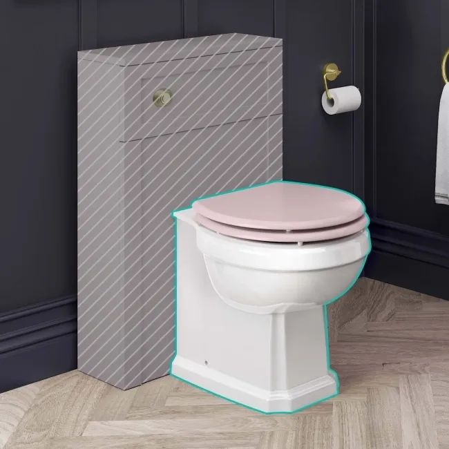 Hudson Traditional Back To Wall Toilet With Cashmere Pink Wooden Seat - Brushed Brass Hinges