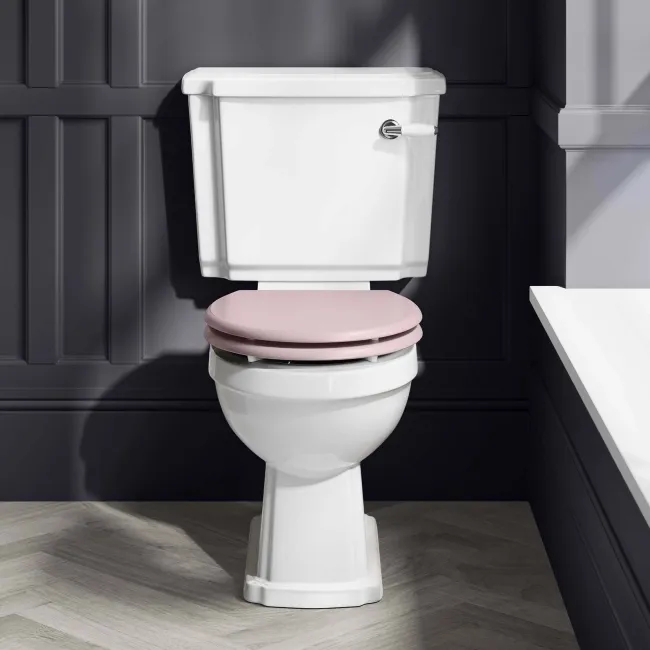 Hudson Traditional Close Coupled Toilet With Cashmere Pink Seat & Pedestal Basin - Single Tap Hole