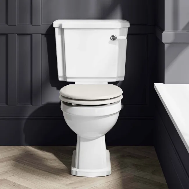 Hudson Traditional Toilet With Cotton White Seat & Pedestal Basin Set - Double Tap Hole