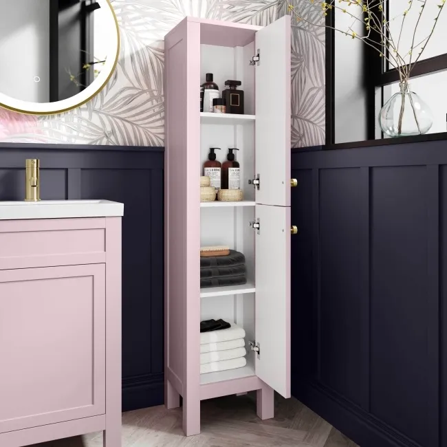 Bermuda Cashmere Pink Floor Standing Tall Cabinet 1500x350mm - Brushed Brass Accents