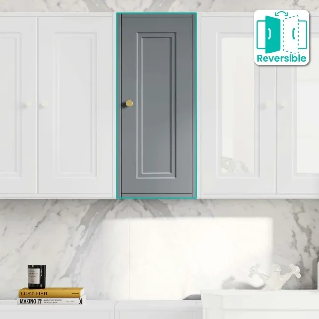 Dove Grey Wall Hung Cabinet 700x300mm - Brushed Brass Accents