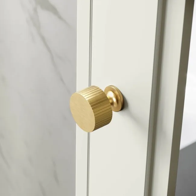 Chalk White Mirror Cabinet 700x500mm - Brushed Brass Accents