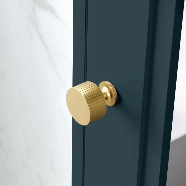 Inky Blue Mirror Cabinet 700x500mm - Brushed Brass Accents