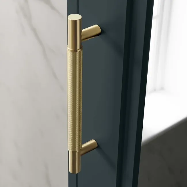 Inky Blue Mirror Cabinet 700x500mm - Brass Knurled Handles