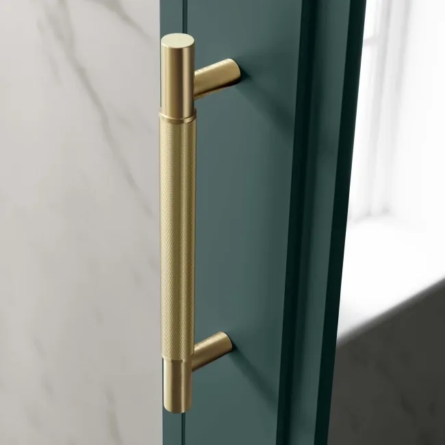 Midnight Green Mirror Cabinet 700x500mm - Brass Knurled Handles