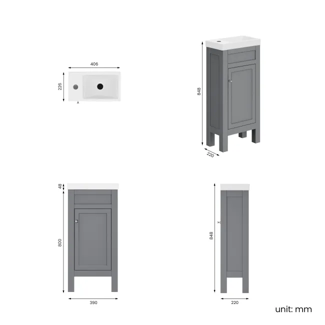 Bermuda Dove Grey Cloakroom Basin Vanity 400mm