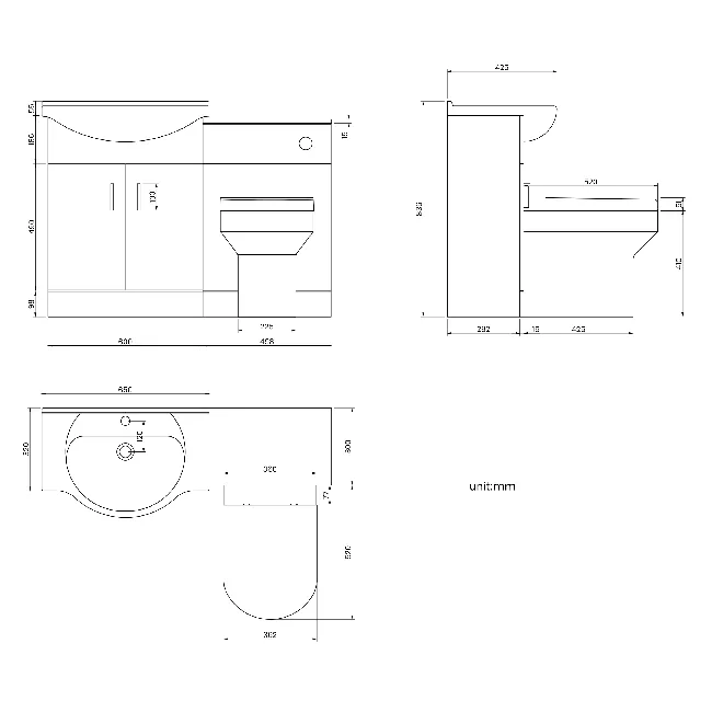 Quartz Stone Grey Combination Vanity Basin and Denver Toilet 1150mm