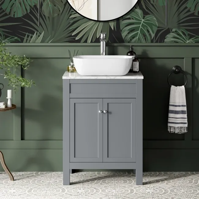 Bermuda Dove Grey Vanity with Marble Top & Curved Counter Top Basin 600mm