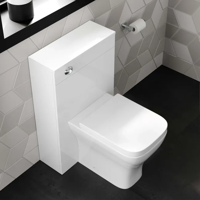 Avon & Trent Gloss White Slimline Back To Wall Unit and Atlanta Toilet