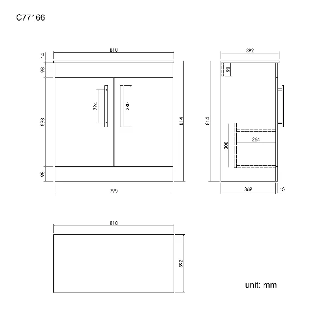 Avon Stone Grey Cabinet with Marble Top 800mm - Excludes Counter Top Basin