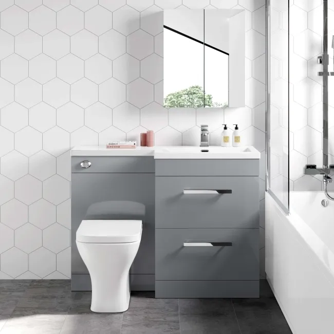 Avon Stone Grey Combination Basin Drawer and Atlanta Toilet 1100mm - Right Handed
