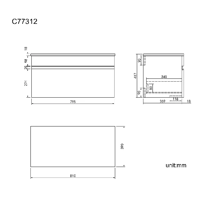 Trent Gloss White Wall Hung Drawer 800mm - Excludes Counter Top Basin