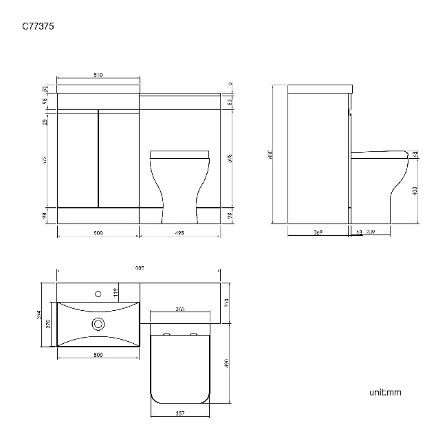 Trent Stone Grey Combination Vanity Basin and Atlanta Toilet 1000mm