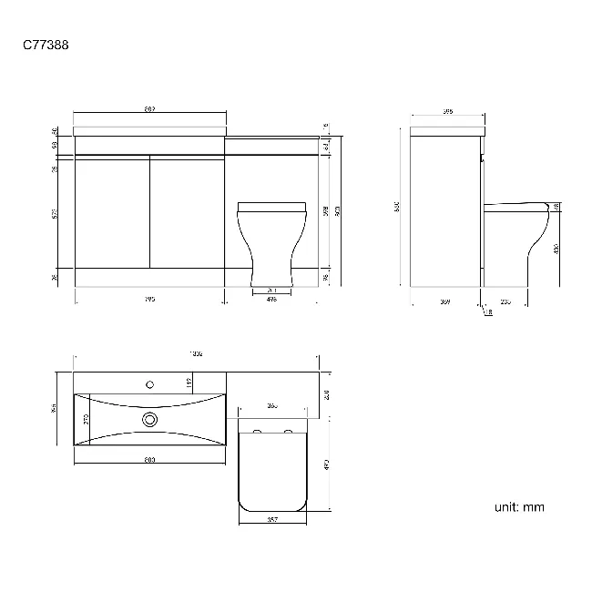 Trent Stone Grey Combination Vanity Basin and Atlanta Toilet 1300mm