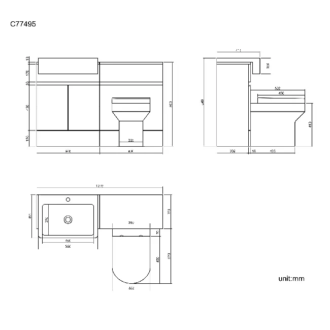 Foster Gloss White Combination Vanity Basin and Denver Toilet 1200mm