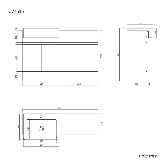Foster Stone Grey Basin Vanity and Back To Wall Toilet Unit 1200mm