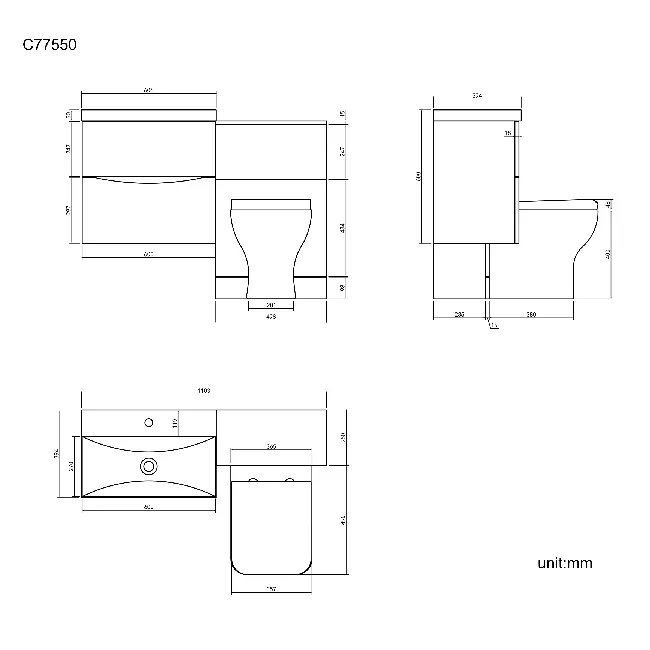Austin Stone Grey Basin Drawer Vanity 600mm and Atlanta Back To Wall Toilet Set