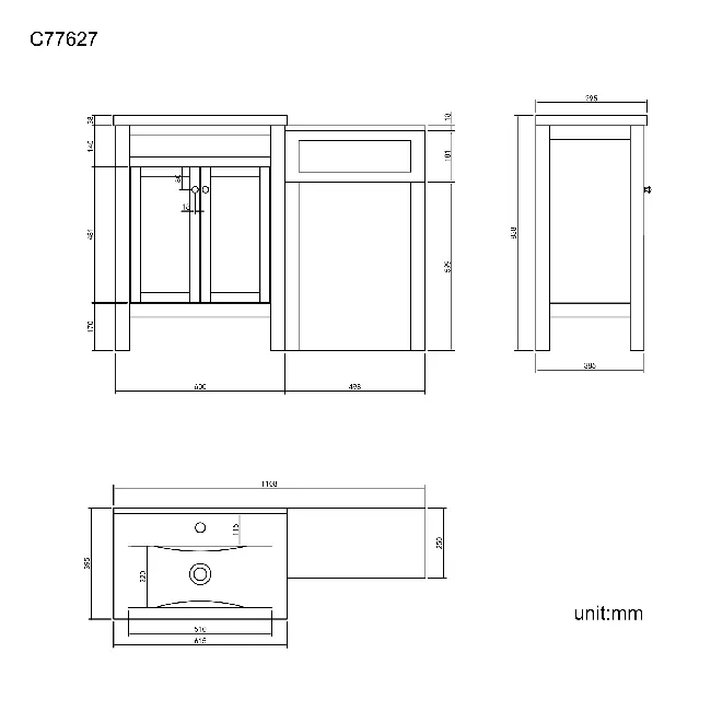 Bermuda Dove Grey Basin Vanity and Back To Wall Unit 1100mm (Excludes Pan & Cistern)