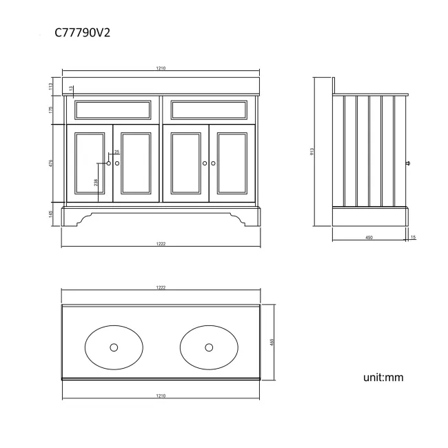 Lucia Graphite Grey Double Vanity with Marble Top & Undermount Basins 1200mm