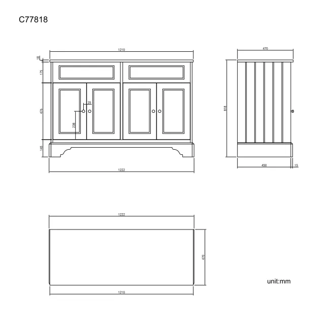 Lucia Inky Blue Cabinet with Oak Effect Top 1200mm - Excludes Counter Top Basins