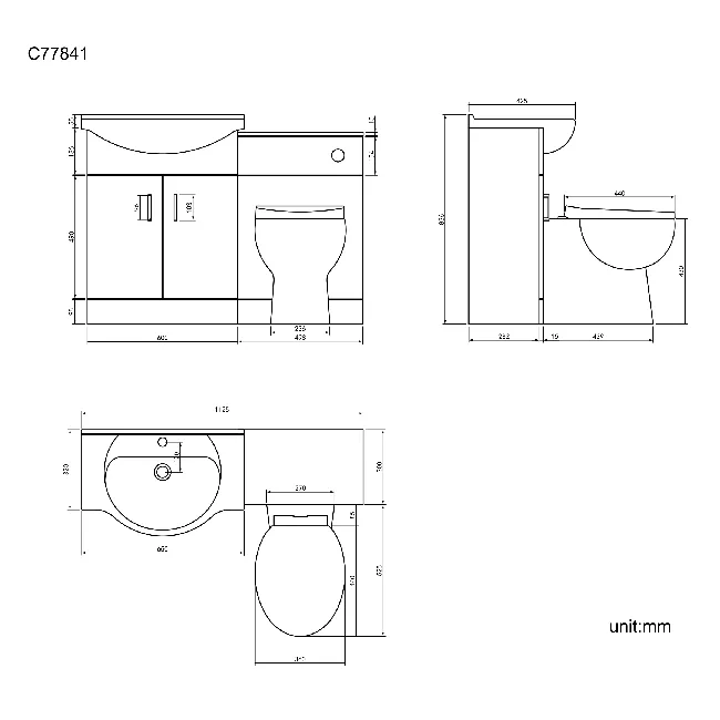 Quartz Stone Grey Combination Vanity Basin and Austin Toilet 1150mm - Black Accents