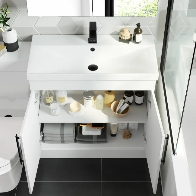 Avon Gloss White Combination Vanity Basin and Miami Toilet 1300mm - Black Accents