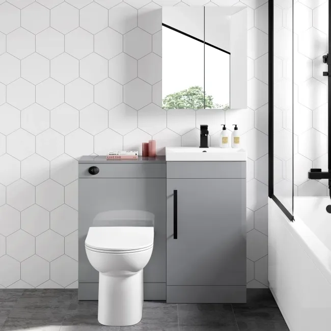 Avon Stone Grey Combination Vanity Basin and Aruba Toilet 950mm - Black Accents