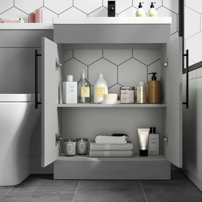 Avon Stone Grey Combination Vanity Basin and Atlanta Toilet 1100mm - Black Accents - Right Handed