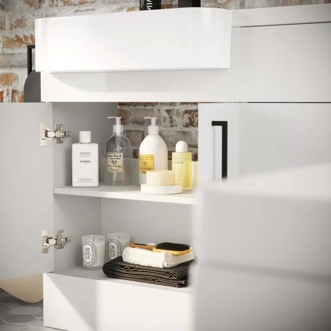 Harper Gloss White Basin Vanity and Back To Wall Toilet Unit 1200mm - Black Accents - Left Handed