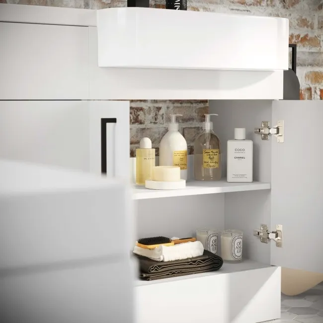 Harper Gloss White Basin Vanity and Back To Wall Toilet Unit 1200mm - Black Accents - Right Handed