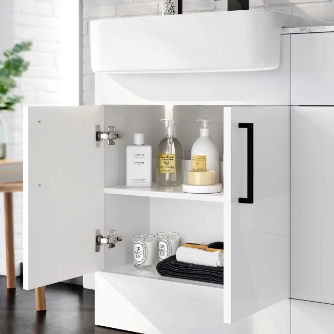 Harper Gloss White Combination Vanity Basin with Marble Top & Miami Toilet 1200mm - Black Accents