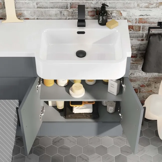 Harper Stone Grey Basin Vanity and Back To Wall Toilet Unit 1200mm - Black Accents - Right Handed