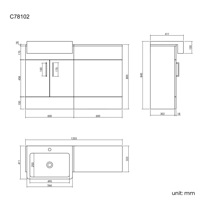 Harper Charcoal Elm Basin Vanity and Back To Wall Toilet Unit 1200mm - Black Accents