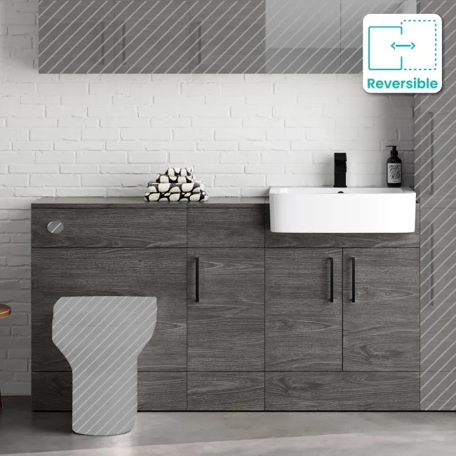 Harper Charcoal Elm Combination Vanity Basin 1500mm - Black Accents (Excludes Pan + Cistern)