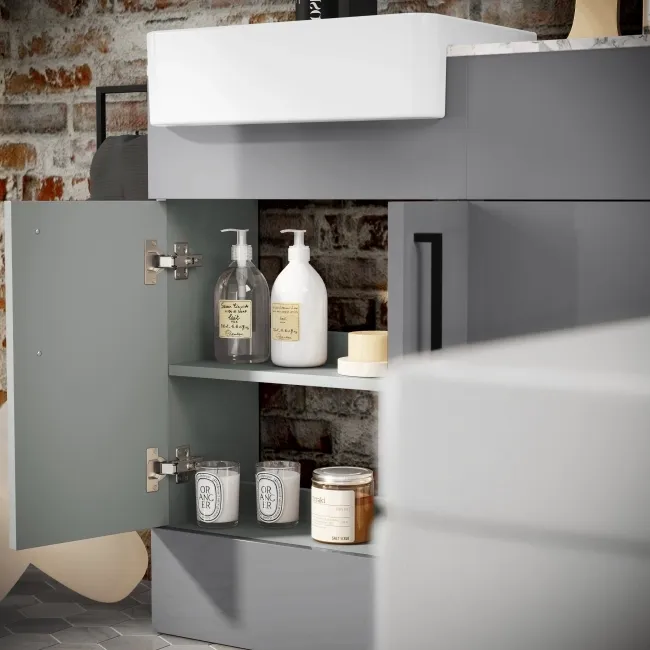 Harper Stone Grey Combination Vanity Basin with Marble Top & Atlanta Toilet 1000mm - Black Accents