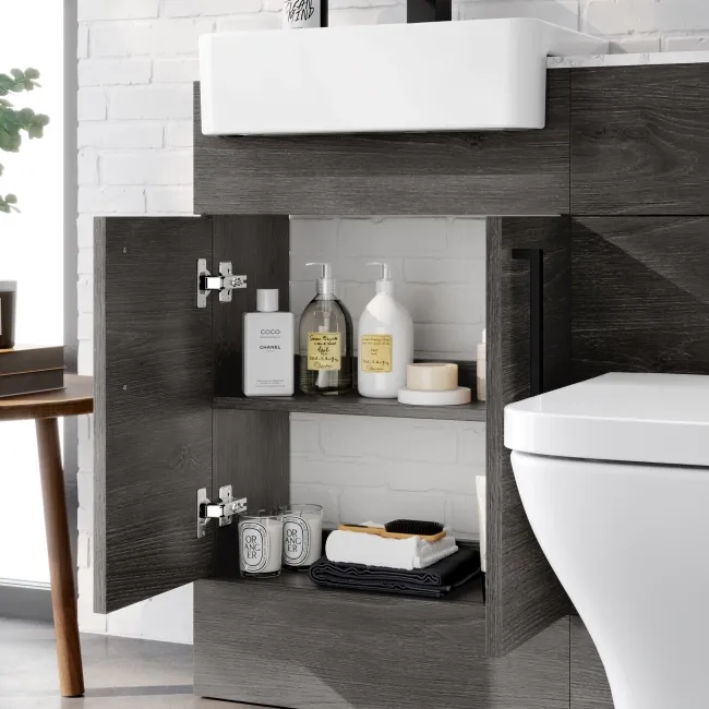 Harper Charcoal Elm Combination Vanity Basin with Marble Top & Atlanta Toilet 1000mm - Black Accents