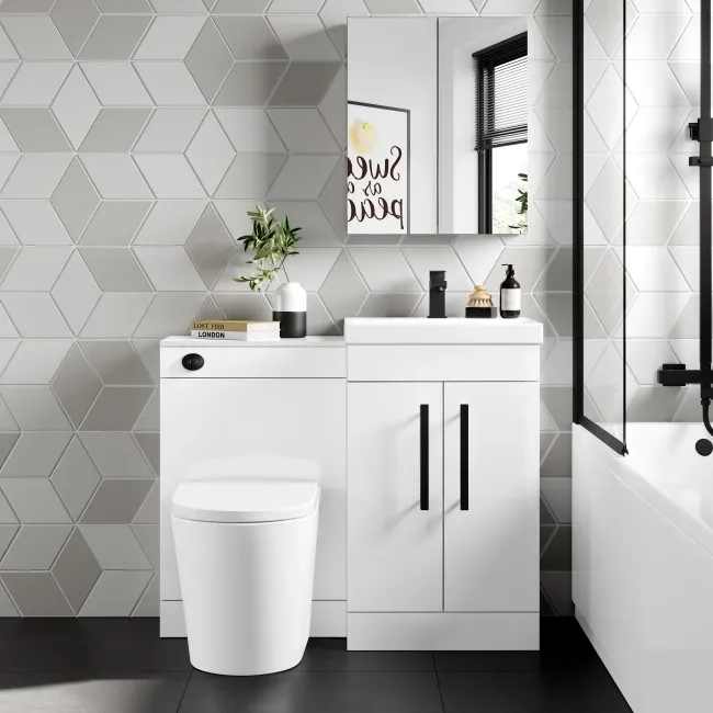 Avon Gloss White Combination Vanity Basin and Boston Toilet 1000mm - Black Accents