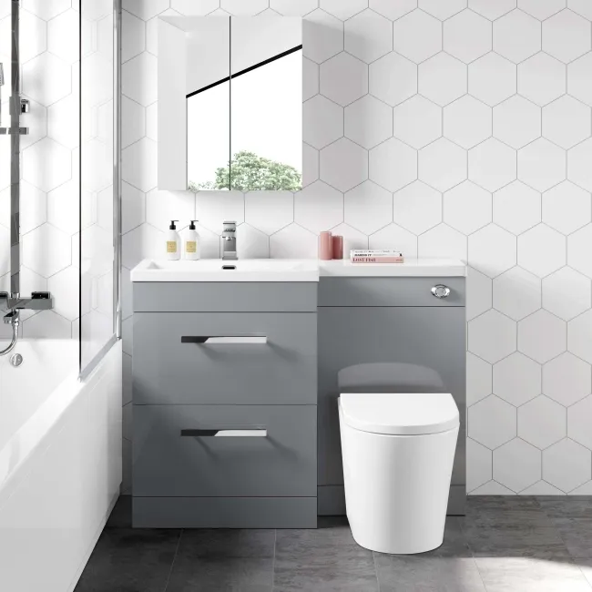 Avon Stone Grey Combination Basin Drawer and Boston Toilet 1100mm - Left Handed