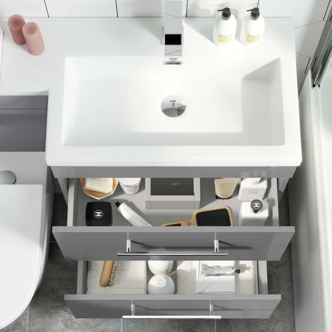 Avon Stone Grey Combination Basin Drawer and Boston Toilet 1100mm - Right Handed