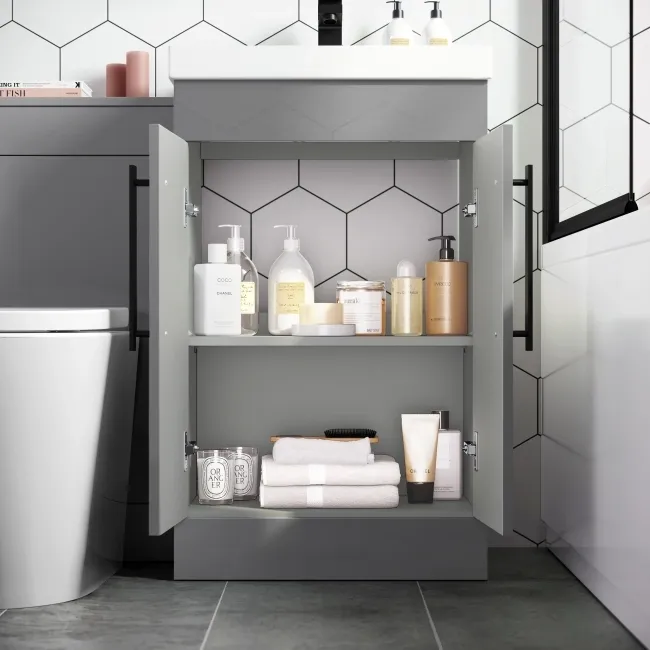 Avon Stone Grey Combination Vanity Basin and Boston Toilet 1000mm - Black Accents