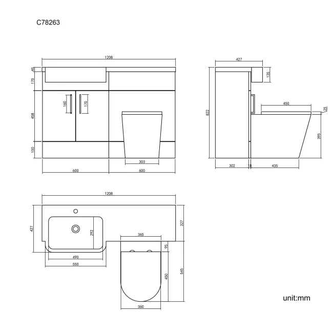 Harper Gloss White Combination Vanity Basin and Boston Toilet 1200mm - Left Handed
