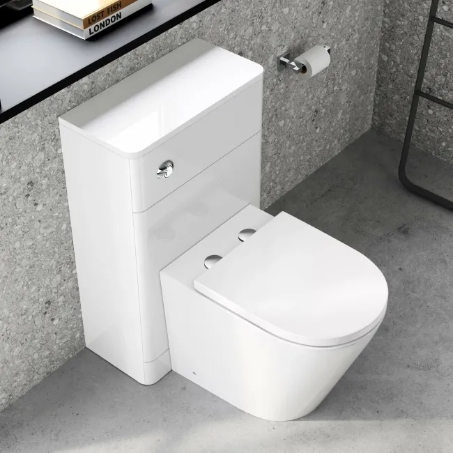 Curved Gloss White Slimline Back To Wall Unit and Boston Toilet