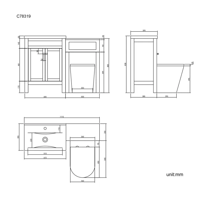Bermuda Chalk White Combination Vanity Basin and Boston Toilet 1100mm
