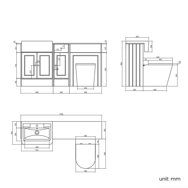 Monaco Dove Grey Combination Vanity Traditional Basin with Marble Top and Boston Toilet 1500mm