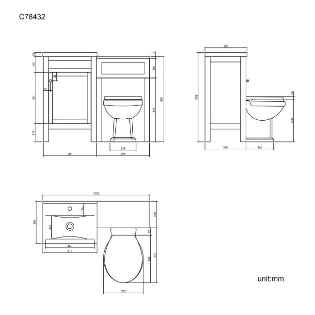Bermuda Chalk White Combination Vanity Basin and Hudson Toilet with Wooden Seat 1000mm
