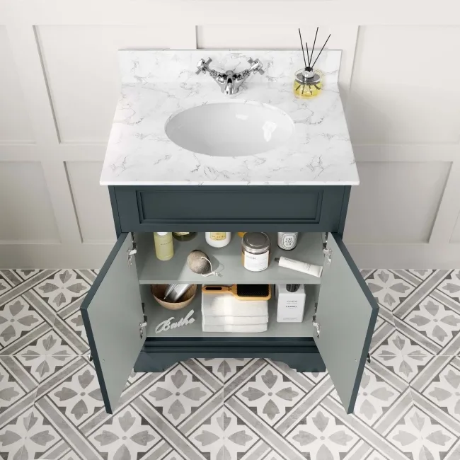 Lucia Inky Blue Vanity with Marble Top & Undermount Basin 630mm