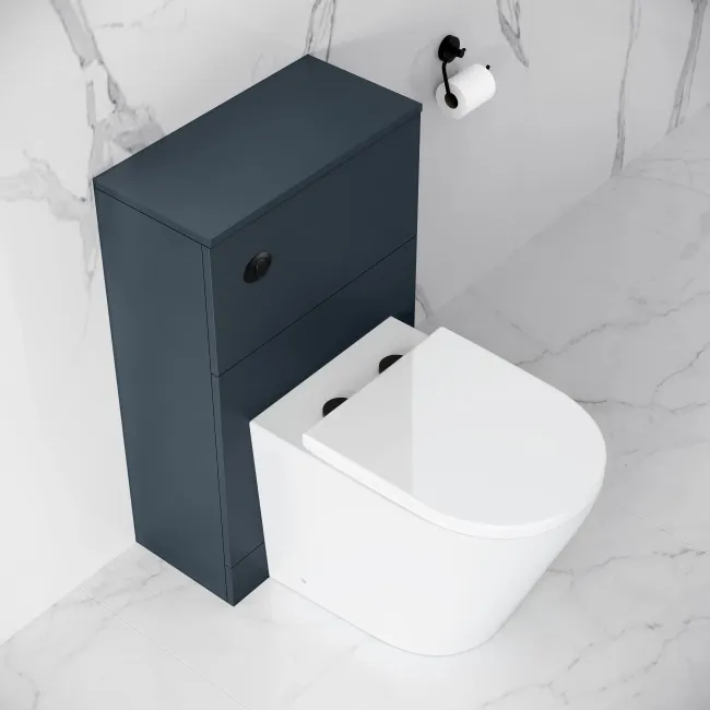 Inky Blue Slimline Back To Wall Unit and Boston Toilet - Black Accents