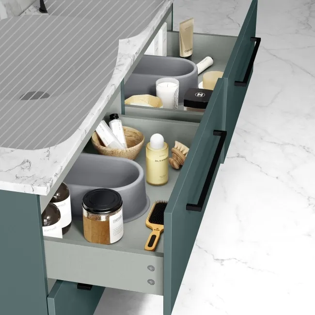 Elba Midnight Green Wall Hung Drawer with Marble Top 1200mm Excludes Basins - Black Accents
