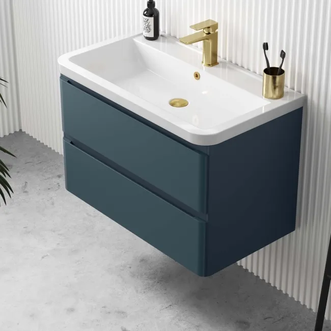 Corsica Inky Blue Wall Hung Basin Drawer Vanity 800mm